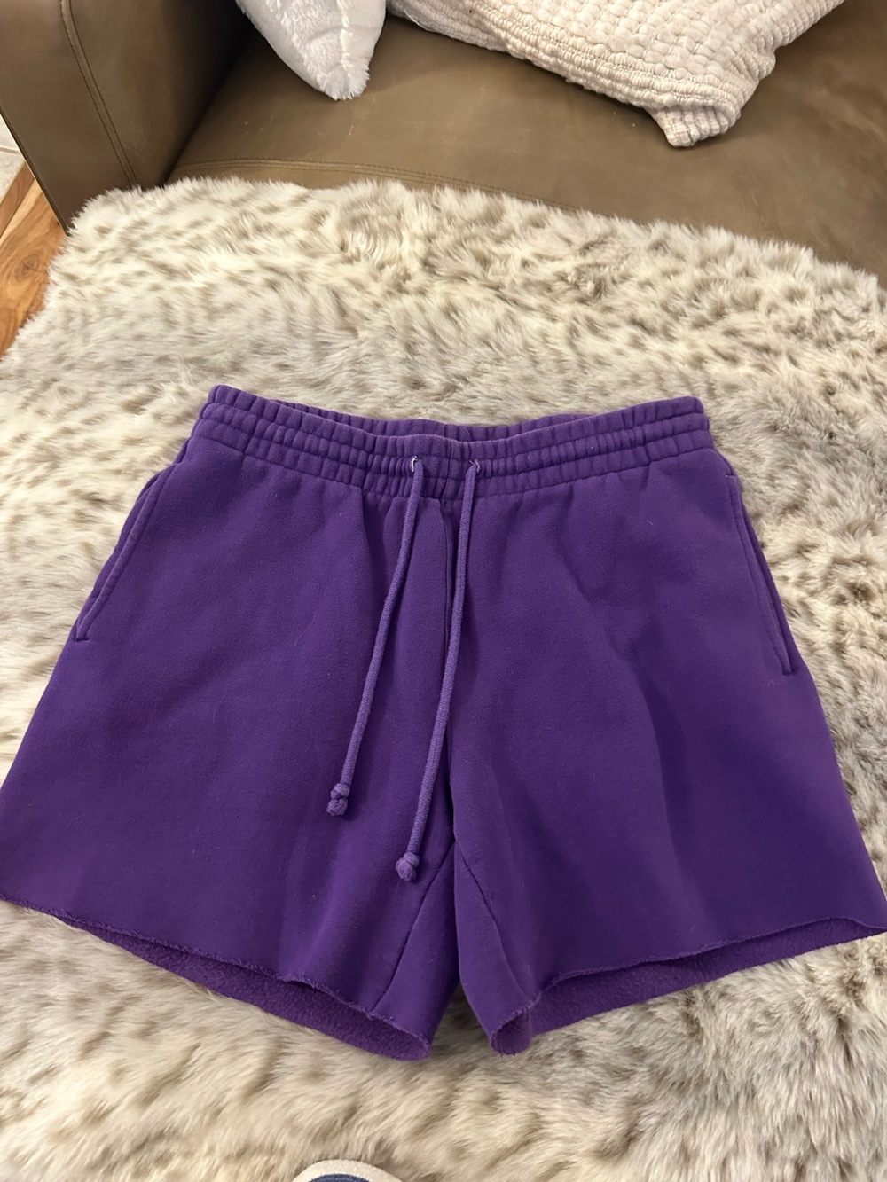 TNA COZY AF Purple Fleece Drawstring Sweat Shorts